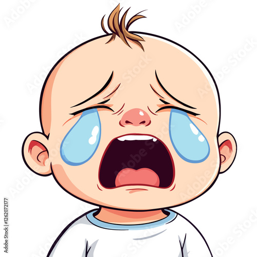 Vsai sad baby crying with tears running down cheeks