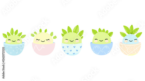 Cute Cartoon Cacti in Decorative Pots