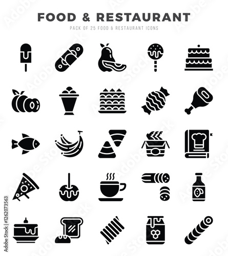 Simple Set of Food and Restaurant Related Vector Glyph Icons.