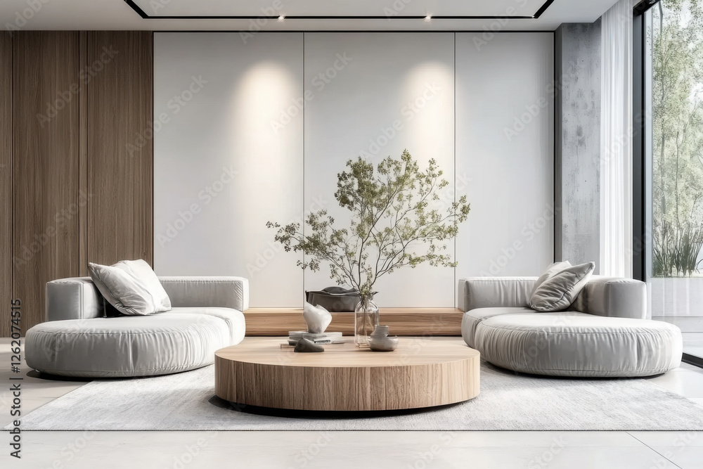 Fototapeta premium living room with Wooden coffee table Interior design of modern style