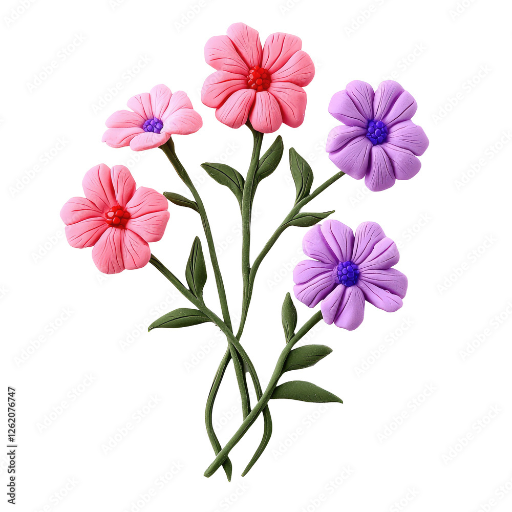 Naklejka premium Whimsical Playdough Flowers Crafted in Vibrant Colors on a transparent background for Creative Projects and Educational Use