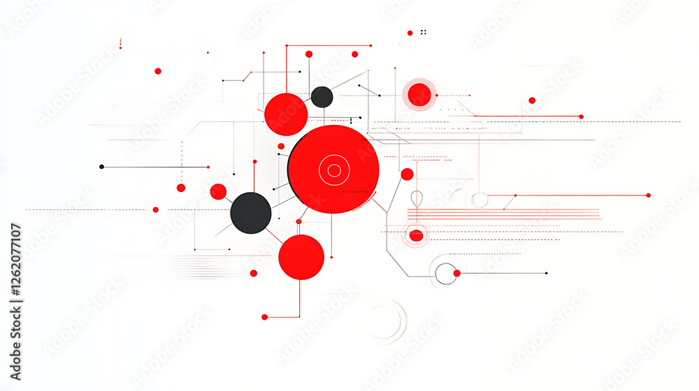 Abstract Technical Network of Red and Black Circles on a White Surface Connecting Dots and Lines Abstract Technical Network of Red and Black Circles on a White Surface Connecting Dots and Lines