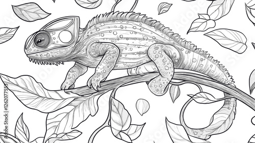 Chameleon in grayscale illustration