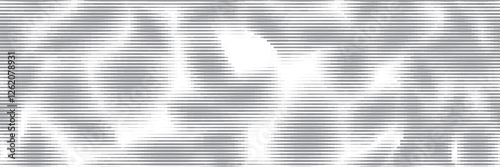 Horizontal lines halftone bg with abstract irregular pattern. Black parallel thin lines on white background with optical moire effect. Vector illustration