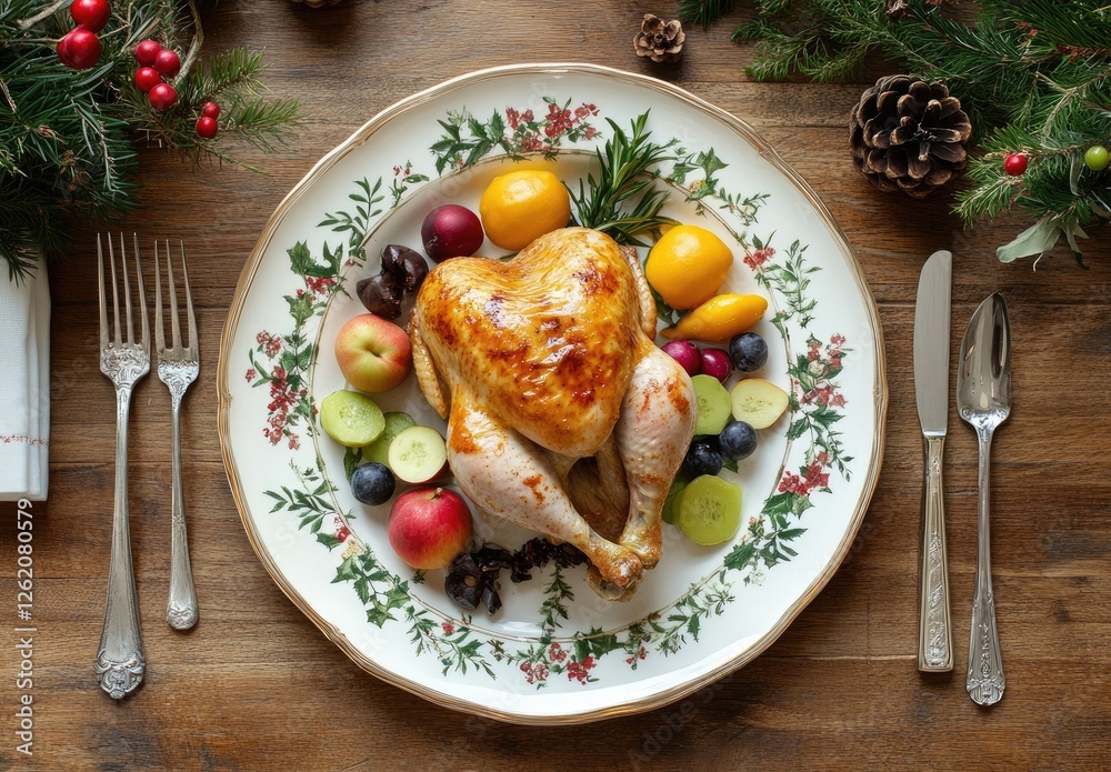 Roasted Chicken Christmas Dinner Table Setting Roasted Chicken Christmas Dinner Table Setting