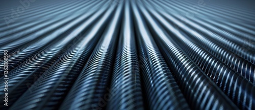 Close-up of carbon fiber textured metal rods arranged in parallel lines.
