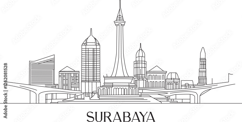 Naklejka premium Surabaya City Line Draw Simple Minimalist