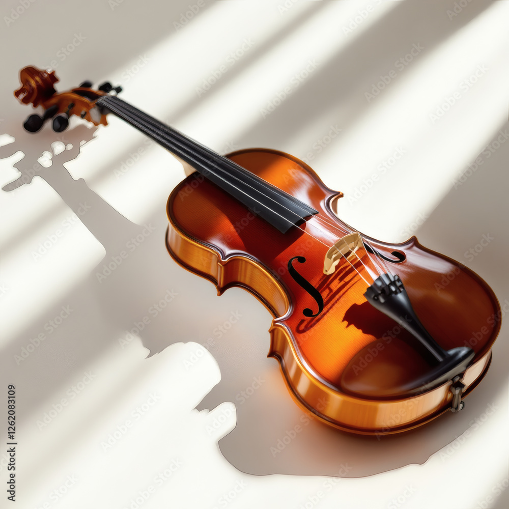 Fototapeta premium A stunning violin with rich amber tones, intricate wood grain, and polished finish. Perfect for music, art, and craftsmanship themes.