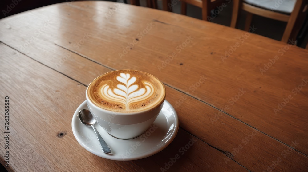 Fototapeta premium A beautifully crafted latte art in a cozy café setting
