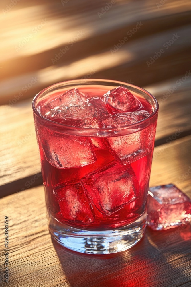 A frosted glass of red berry cocktail with ice cubes served at an outdoor setting during the summer, evoking a sense of relaxation and refreshment. A frosted glass of red berry cocktail with ice cubes served at an outdoor setting during the summer, evoking a sense of relaxation and refreshment.