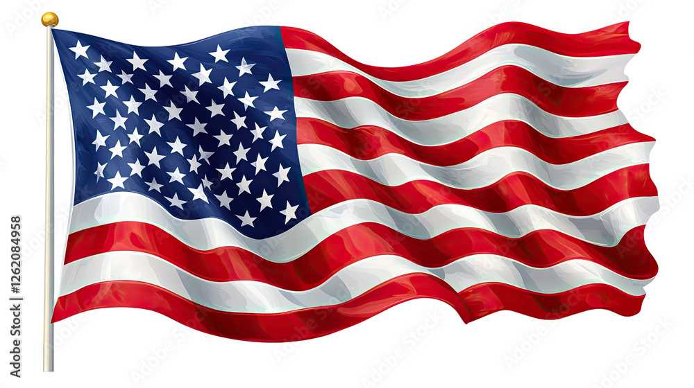 Obraz premium Stars and Stripes: A dynamic depiction of the flag of the United States of America waving proudly, embodying national pride and freedom.