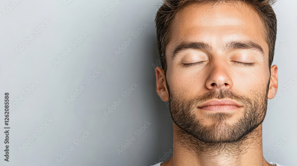 Obraz premium serene man with closed eyes, expressing calmness and tranquility