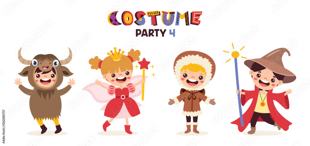 Cartoon Children Wearing Various Costumes