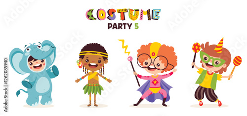 Cartoon Children Wearing Various Costumes