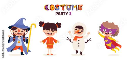 Cartoon Children Wearing Various Costumes