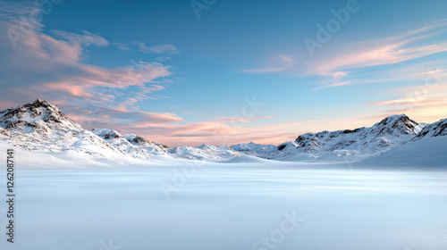 serene frozen tundra landscape with icy plains and distant mountains