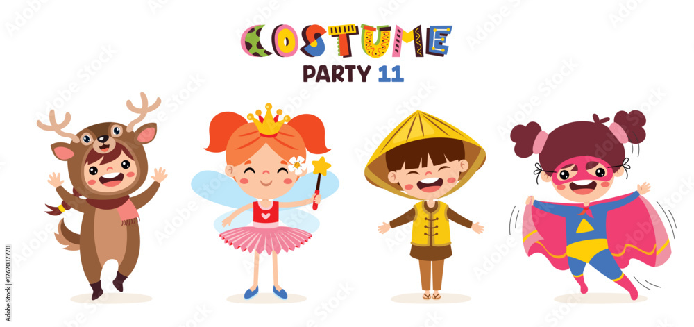 Cartoon Children Wearing Various Costumes