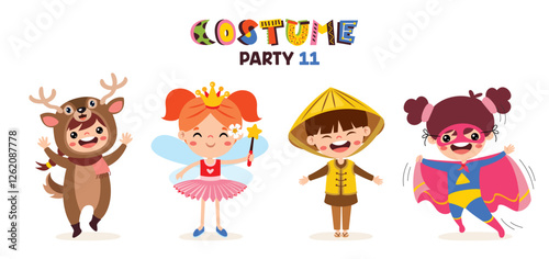 Obraz na płótnie Cartoon Children Wearing Various Costumes w salonie