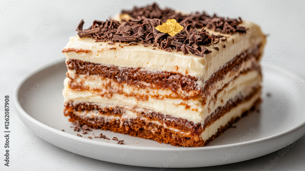 Layered opera cake with chocolate glaze and creamy filling, perfect for dessert lovers Layered opera cake with chocolate glaze and creamy filling, perfect for dessert lovers