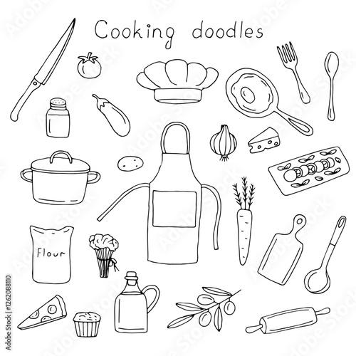Cooking a set of doodles, hand drawing, vector illustration