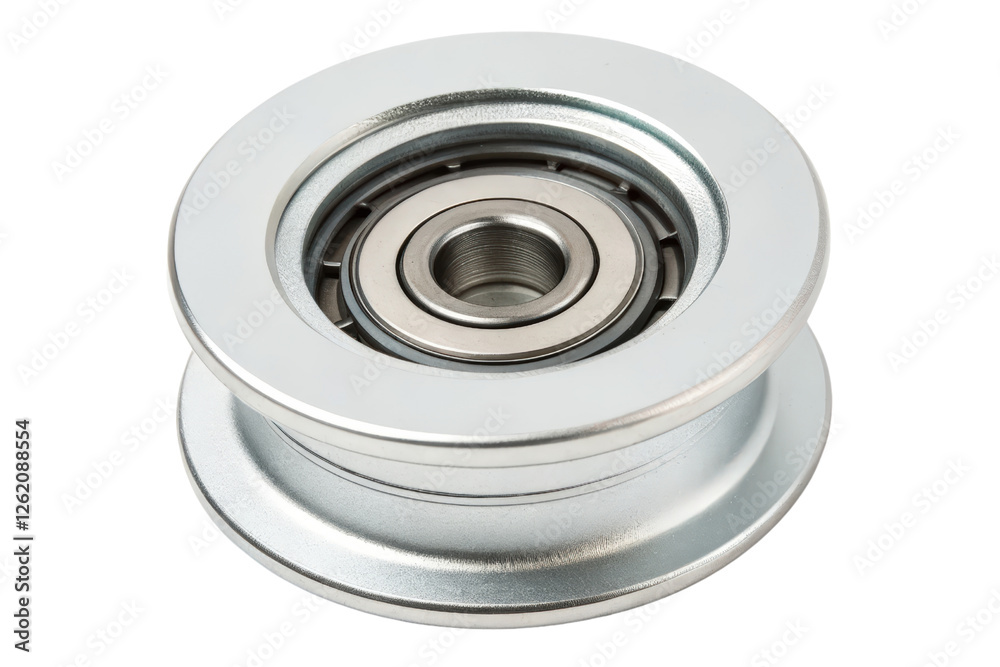 Silver metal pulley with bearing isolated with transparent background Silver metal pulley with bearing isolated with transparent background