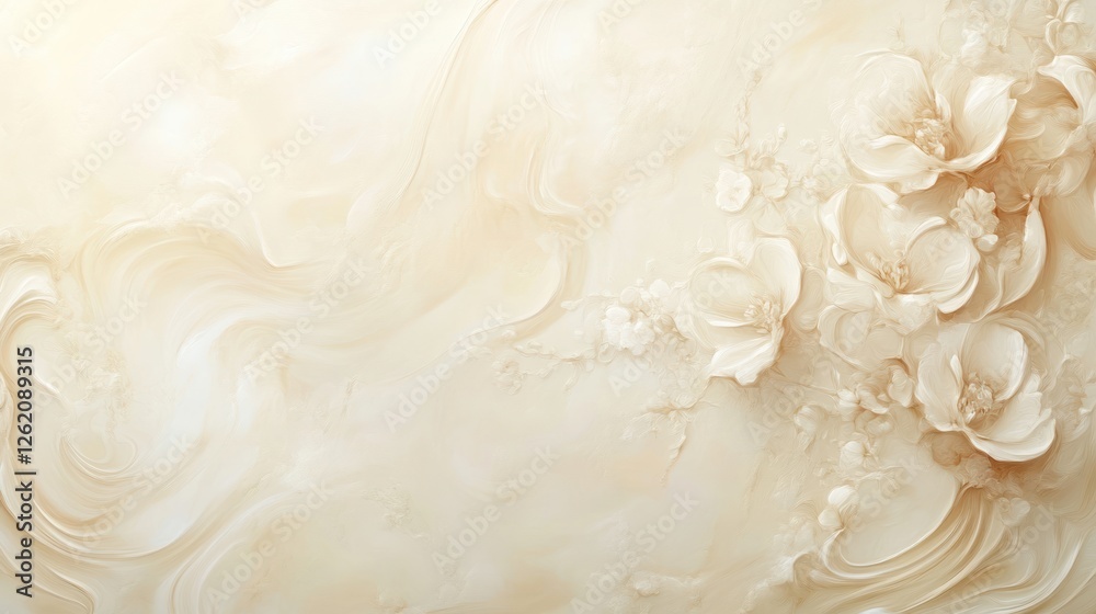 Fototapeta premium A refined cream swirl backdrop with soft floral patterns in a delicate hand-painted style