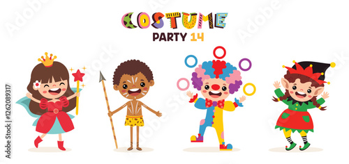 Cartoon Children Wearing Various Costumes