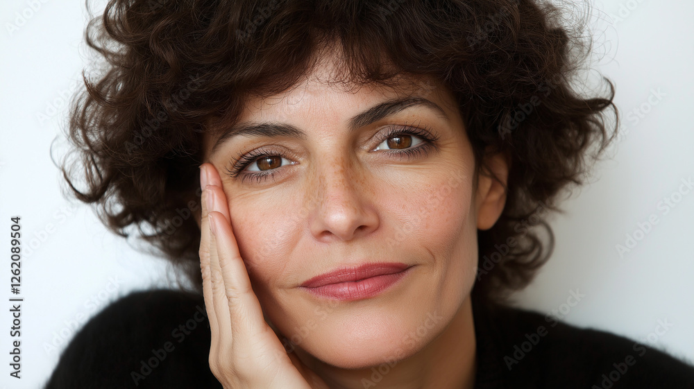 Cosmetic model touching cheek for self-love
Cosmetic model touching cheek for self-love