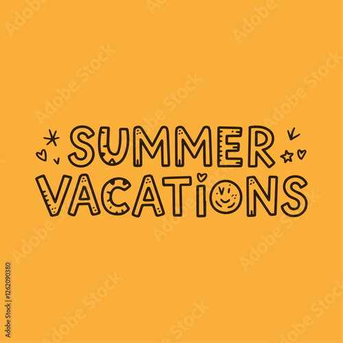 Summer Vacations Typography Text Vector Template – Stylish Handwritten Calligraphy with Elegant Font Design for Wallpapers, Backgrounds, Travel Posters, Beach Holiday Invitations, and Tropical Paradis