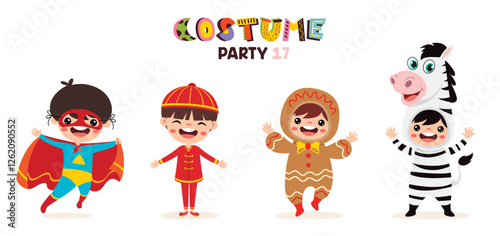 Cartoon Children Wearing Various Costumes