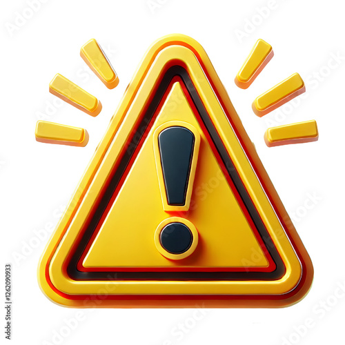 Warning sign PNG icon 3d isolated on white background alert danger caution symbol safety hazard security exclamation triangle clipping path. Notification attention critical problem alarm messag