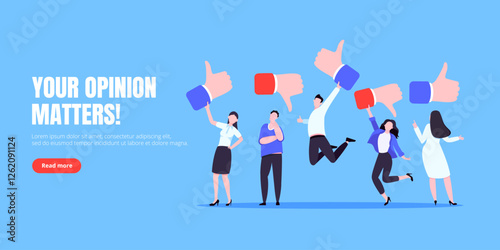 Customer feedback, employee or client satisfaction rating review with good or bad symbols - thumb up and down business concept vector illustration. Positive and negative feedback and evaluation