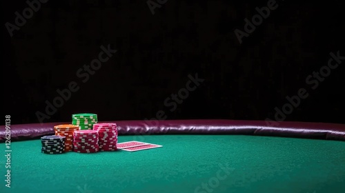 Intense poker game casino table still life dark environment close-up view strategy and luck