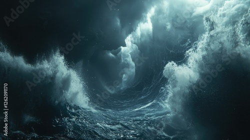 Majestic Ocean Waves in Dramatic Stormy Seascape with Dark Clouds