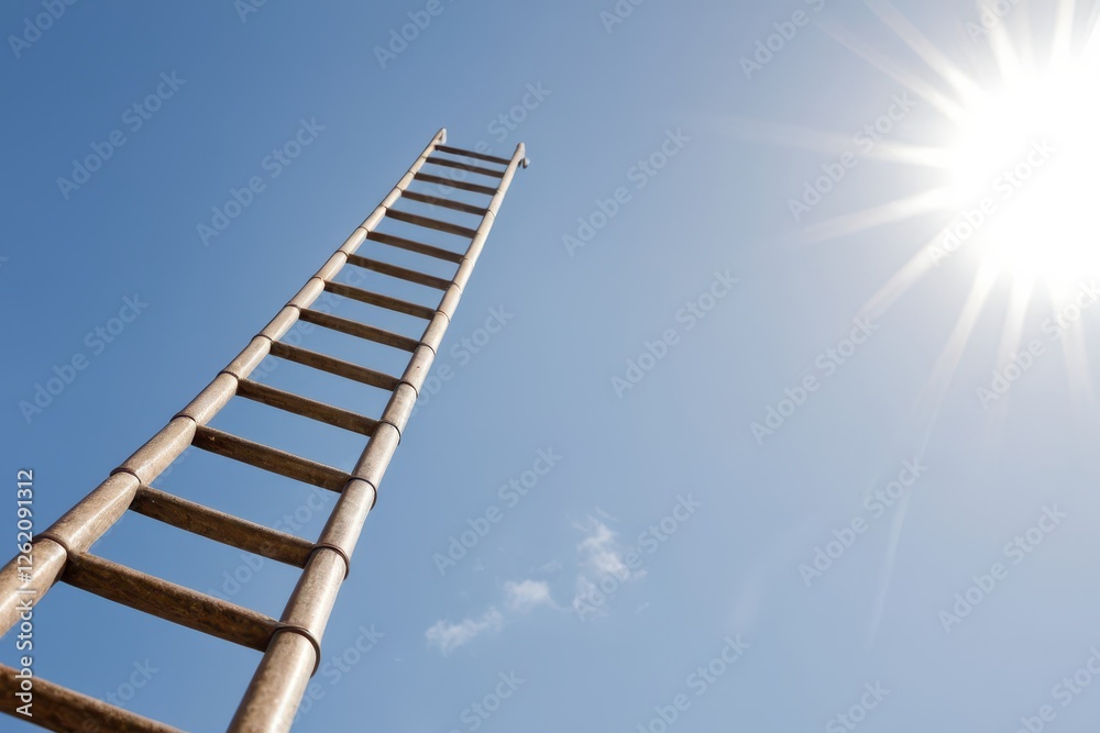 a wooden ladder reaching towards a bright sky a wooden ladder reaching towards a bright sky