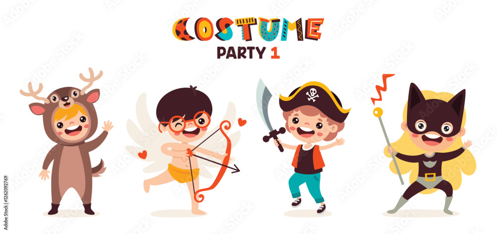 Cartoon Children Wearing Various Costumes