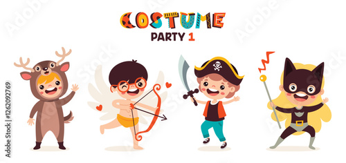 Obraz na płótnie Cartoon Children Wearing Various Costumes w salonie