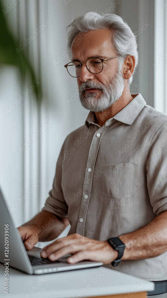 Middle-aged businessman working on laptop at desk
Middle-aged businessman working on laptop at desk