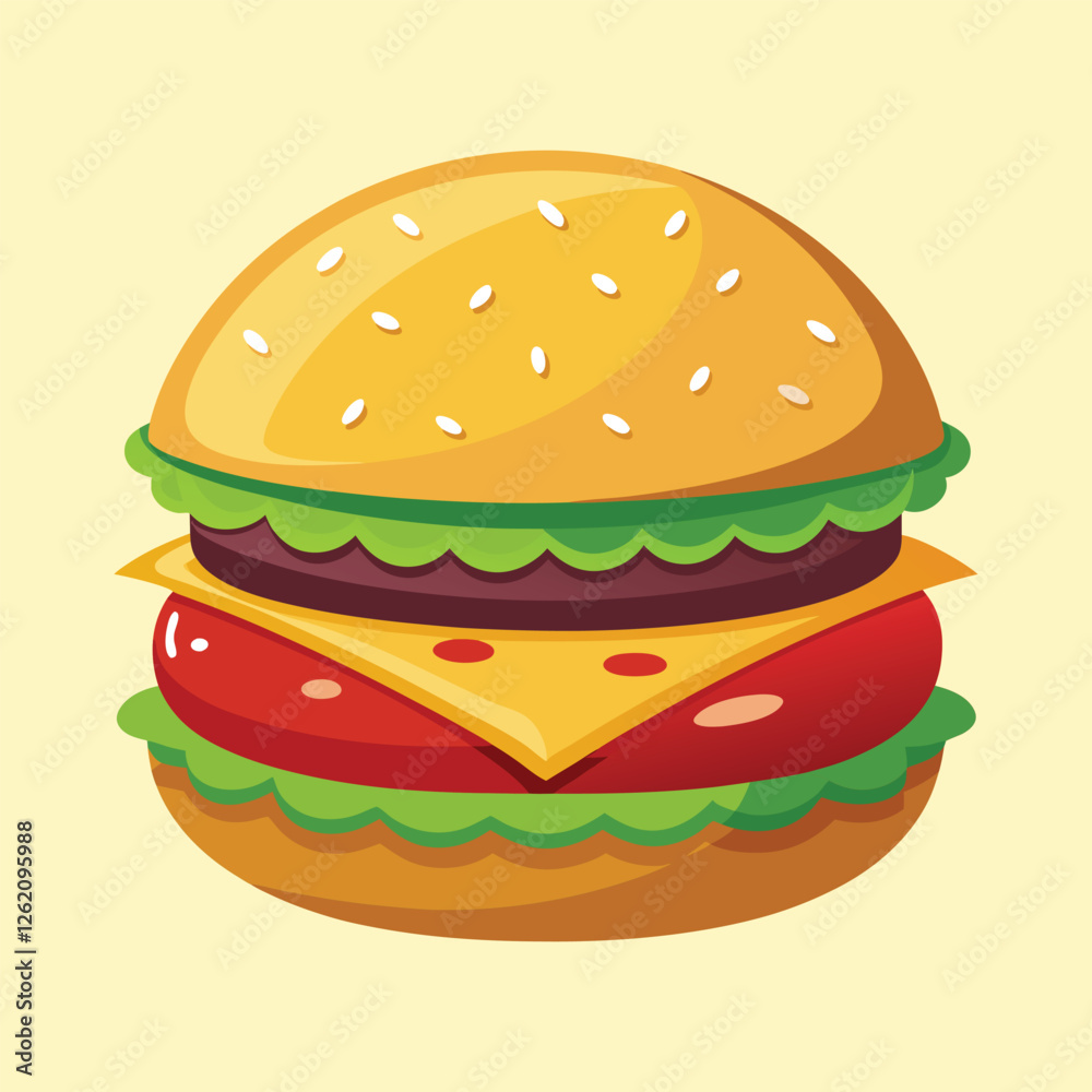 Cheese Burger Cartoon Vector Illustration