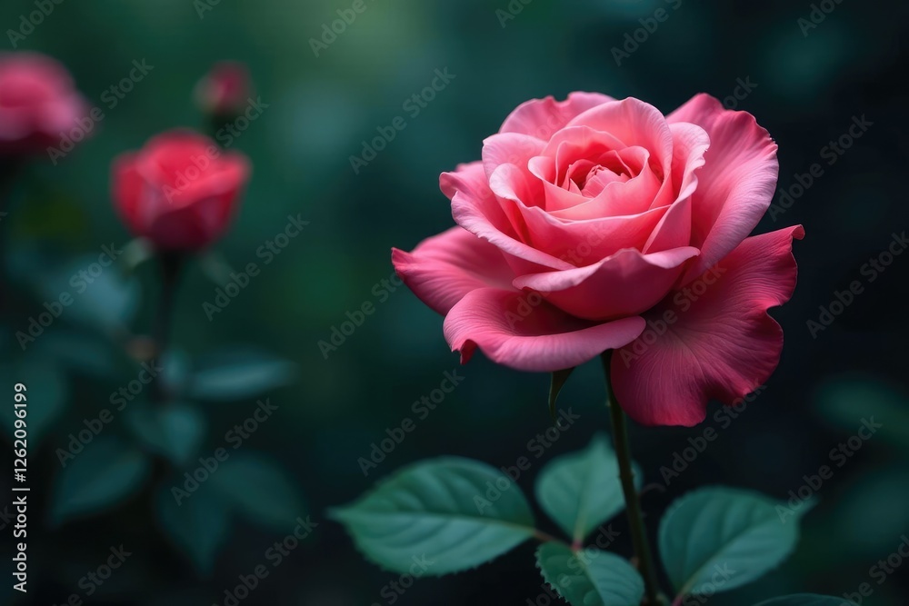 Delicate rose blooms in the darkness of a mysterious garden, roses, flowers Delicate rose blooms in the darkness of a mysterious garden, roses, flowers