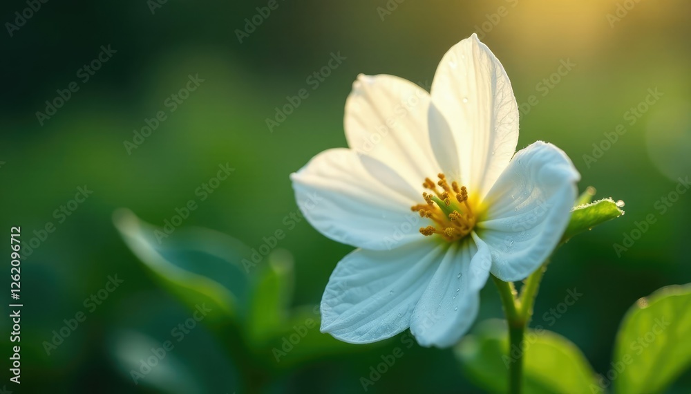 Delicate petals of Iodine Flower bloom in the morning dew, White Flowers, Botanicals Delicate petals of Iodine Flower bloom in the morning dew, White Flowers, Botanicals