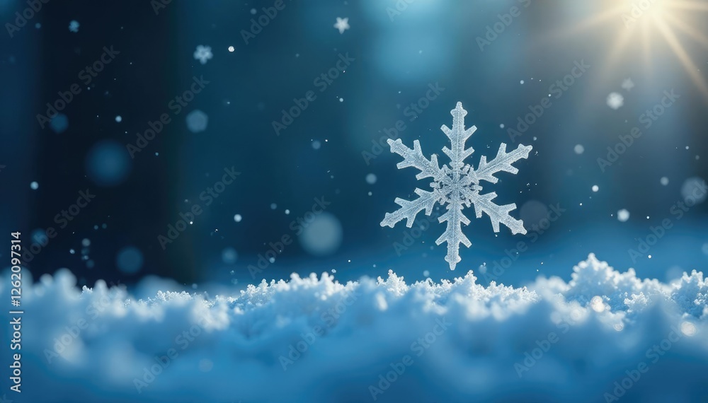 A single snowflake floats gently through the air amidst the falling snowflakes, translucent, ethereal, delicate A single snowflake floats gently through the air amidst the falling snowflakes, translucent, ethereal, delicate