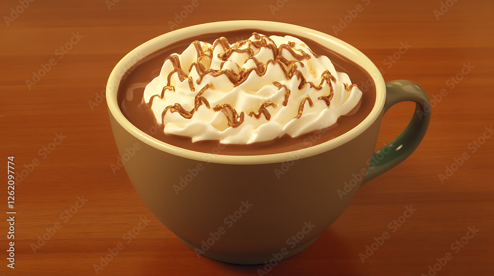 Delicious Hot Chocolate with Whipped Cream and Drizzle Presentation Beverage Indulgence Scene Delicious Hot Chocolate with Whipped Cream and Drizzle Presentation Beverage Indulgence Scene