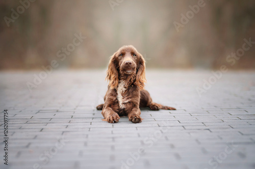 Urban portrait of a working cocker spaniel.