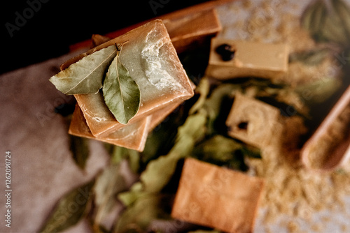 A stack of handade soap bars photo