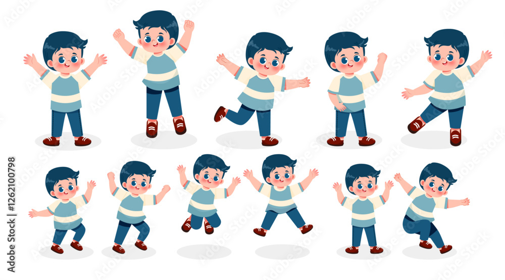 Cute Boy Jumping with any Gesture to Celebrate Childrens Day or Back to School