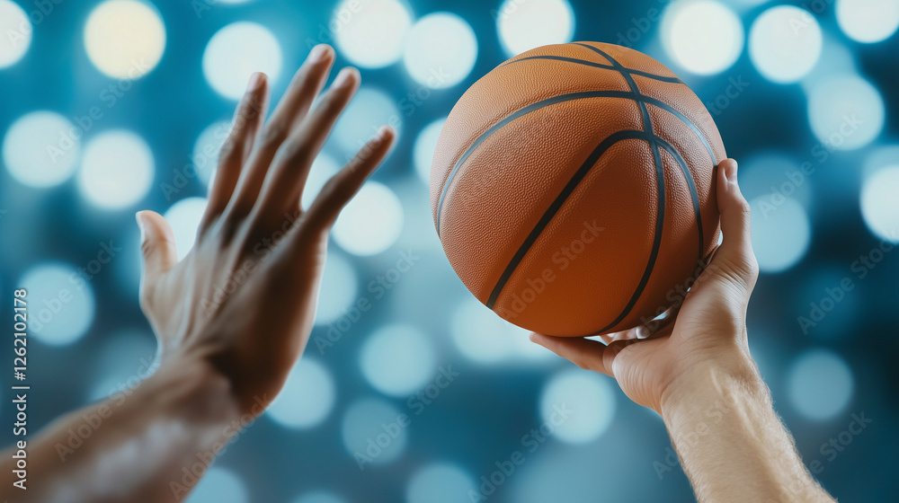Professional basketball players in action, releasing the ball into the air. A close-up captures the intensity as two hands touch the ball, symbolizing competition and teamwork. Professional basketball players in action, releasing the ball into the air. A close-up captures the intensity as two hands touch the ball, symbolizing competition and teamwork.
