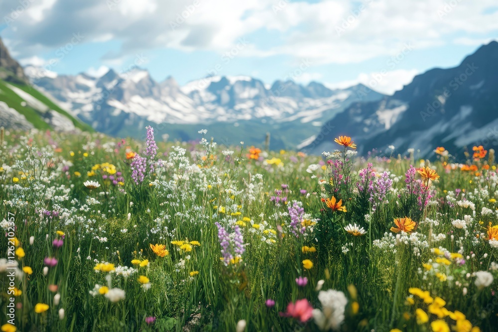 Fototapeta premium alpine meadow with flowers