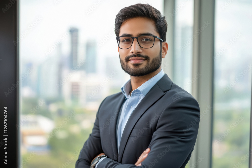 young businessman standing confidently at office young businessman standing confidently at office