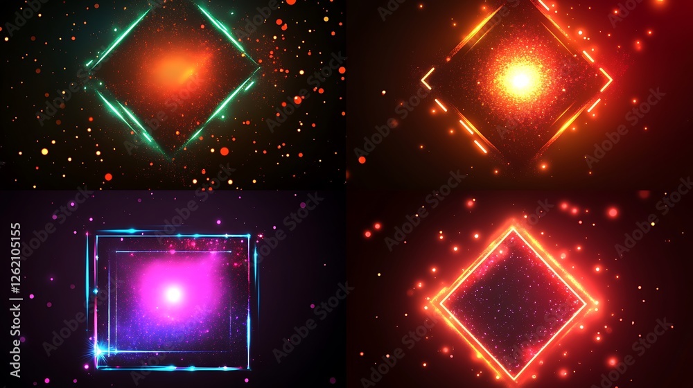 Obraz premium Glowing Neon Frames Enclosing Sparkling Energy Cores